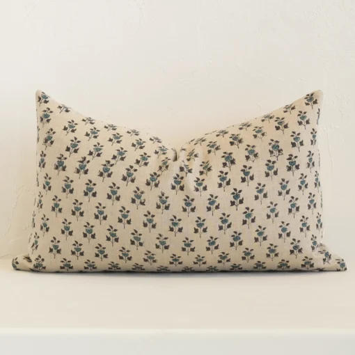 Lovely sand coloured floral cushion made from linen fabric and in an elegant rectangle size.